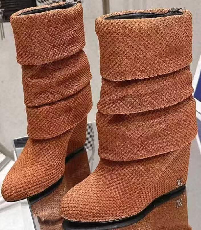 Louis Vuitton-Inspired Brown Slouch Boots
